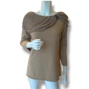 Reba Tan Knit Top with Elegant Draped Neckline. Women’s Size 14